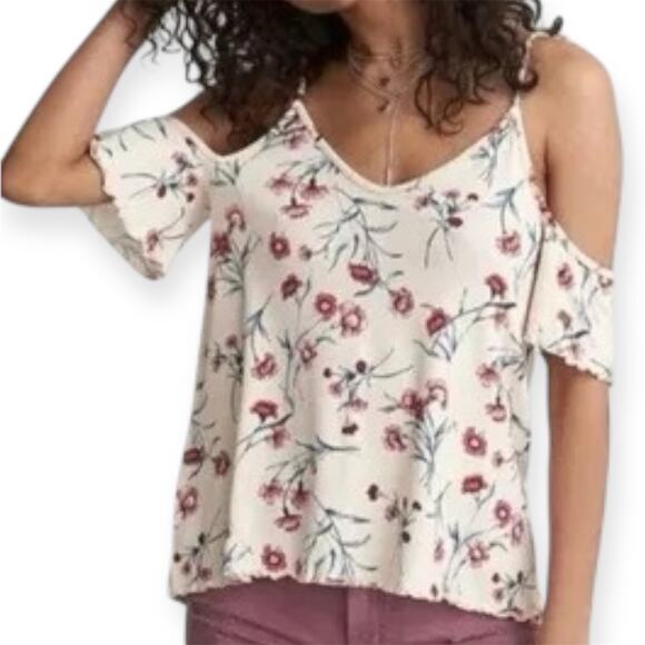 American Eagle Outfitters Floral Cold Shoulder Top Romantic Date Size Small - Picture 1 of 9